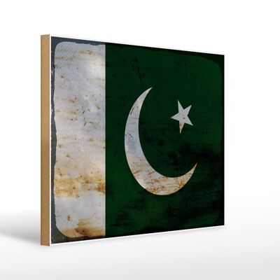 Panneau en bois drapeau Pakistan 40x30cm Drapeau du Pakistan signe rouille