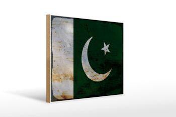 Panneau en bois drapeau Pakistan 40x30cm Drapeau du Pakistan signe rouille 1