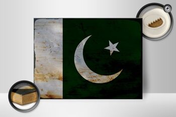 Panneau en bois drapeau Pakistan 40x30cm Drapeau du Pakistan signe rouille 2