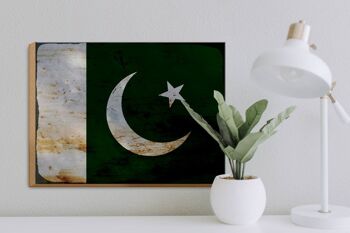 Panneau en bois drapeau Pakistan 40x30cm Drapeau du Pakistan signe rouille 3