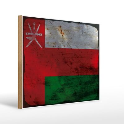 Cartello in legno bandiera Oman 40x30cm Bandiera dell'Oman, cartello arrugginito