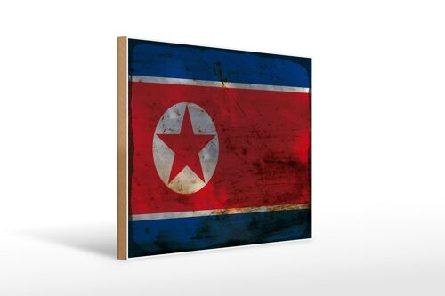 Holzschild Flagge Nordkorea 40x30cm North Korea Rost Deko Schild