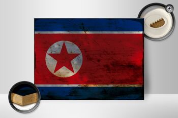 Panneau en bois drapeau Corée du Nord 40x30cm Panneau décoratif rouille Corée du Nord 2