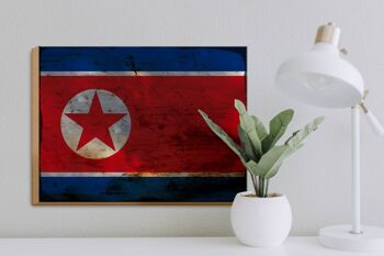Panneau en bois drapeau Corée du Nord 40x30cm Panneau décoratif rouille Corée du Nord 3