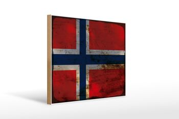 Panneau en bois drapeau Norvège 40x30cm Drapeau Norvège signe rouille 1
