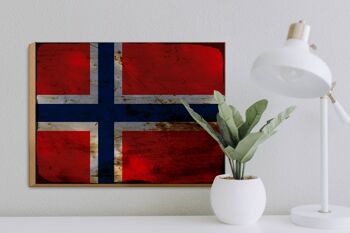 Panneau en bois drapeau Norvège 40x30cm Drapeau Norvège signe rouille 3