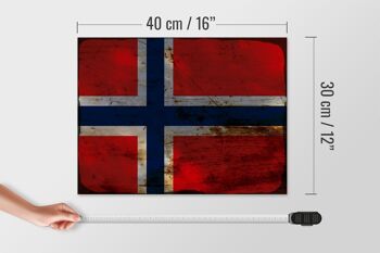 Panneau en bois drapeau Norvège 40x30cm Drapeau Norvège signe rouille 4