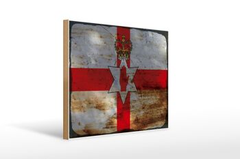 Panneau en bois drapeau d'Irlande du Nord 40x30cm, panneau en bois rouille 1