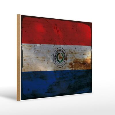 Holzschild Flagge Paraguay 40x30cm Flag of Paraguay Rost Schild