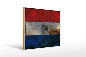 Panneau en bois drapeau Paraguay 40x30cm Drapeau du Paraguay signe rouille 1