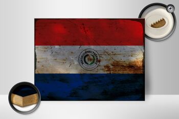 Panneau en bois drapeau Paraguay 40x30cm Drapeau du Paraguay signe rouille 2