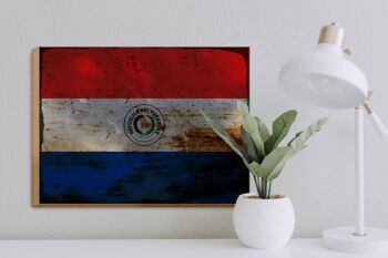 Panneau en bois drapeau Paraguay 40x30cm Drapeau du Paraguay signe rouille 3