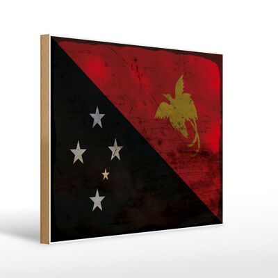 Cartello in legno bandiera Papua?Nuova Guinea 40x30cm Cartello ruggine della Nuova Guinea