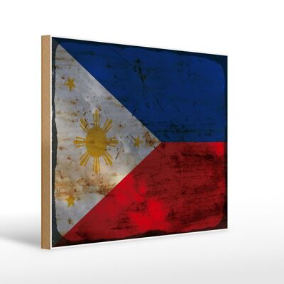 Holzschild Flagge Philippinen 40x30cm Philippines Rost Deko Schild
