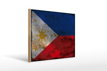 Panneau en bois drapeau Philippines 40x30cm panneau décoratif rouille Philippines 1