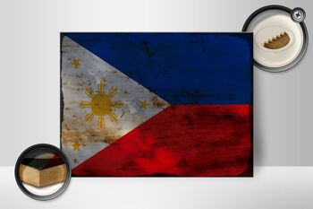 Panneau en bois drapeau Philippines 40x30cm panneau décoratif rouille Philippines 2