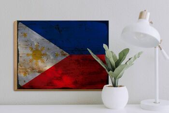 Panneau en bois drapeau Philippines 40x30cm panneau décoratif rouille Philippines 3