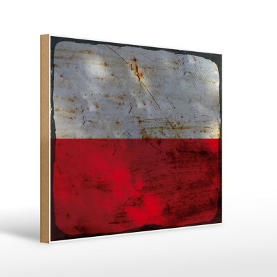 Letrero de madera bandera Polonia 40x30cm Bandera de Polonia letrero oxidado