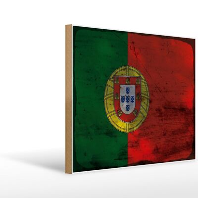 Holzschild Flagge Portugal 40x30cm Flag of Portugal Rost Schild