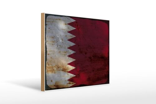 Holzschild Flagge Katar 40x30cm Flag of Qatar Rost Schild