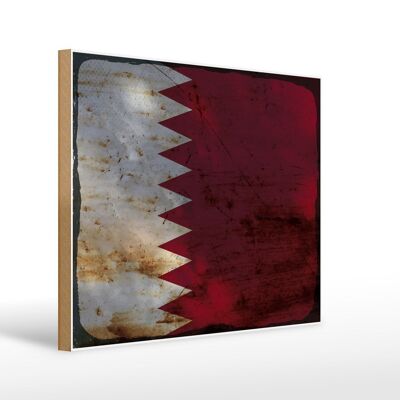 Holzschild Flagge Katar 40x30cm Flag of Qatar Rost Schild