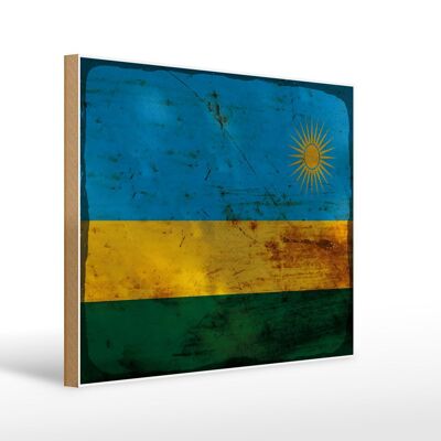 Cartello in legno bandiera Ruanda 40x30 cm Bandiera del Ruanda, insegna decorativa color ruggine