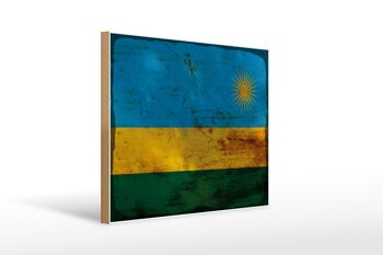 Panneau en bois drapeau Rwanda 40x30cm, drapeau du Rwanda, signe décoratif rouille 1