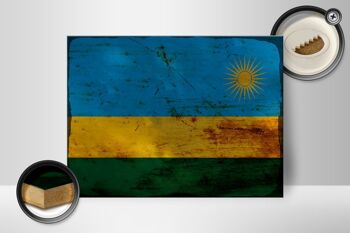 Panneau en bois drapeau Rwanda 40x30cm, drapeau du Rwanda, signe décoratif rouille 2