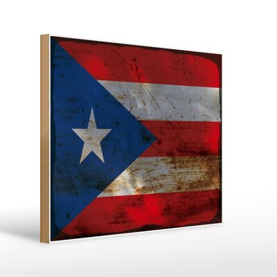 Cartello in legno bandiera Porto Rico 40x30 cm Cartello decorativo ruggine Porto Rico