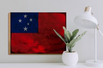 Panneau en bois drapeau Samoa 40x30cm Drapeau des Samoa signe rouille 3