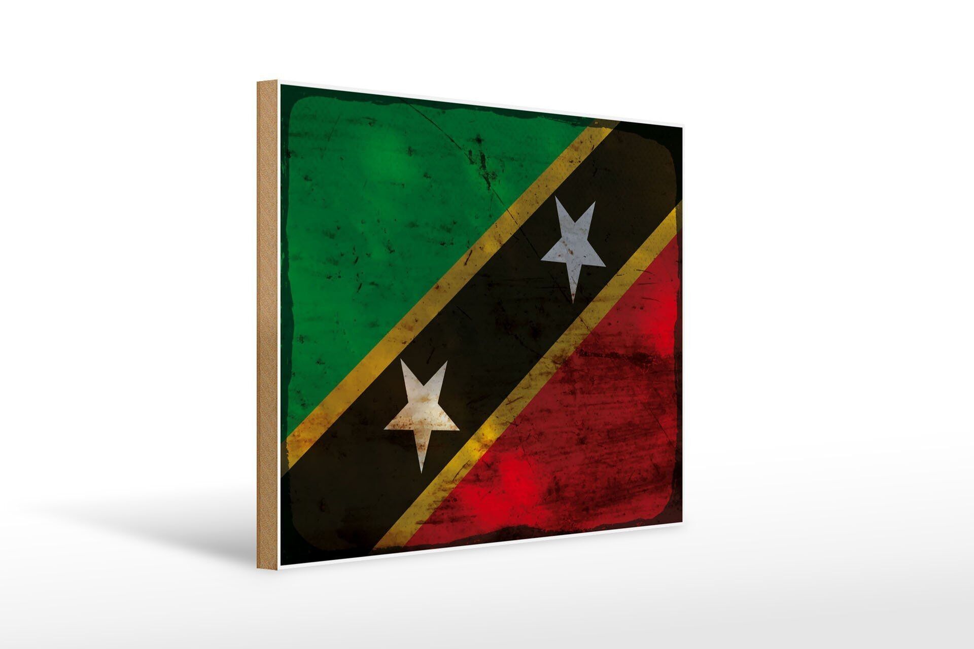 Holzschild Flagge St. Kitts und Nevis 40x30cm Flag Rost Deko Schild