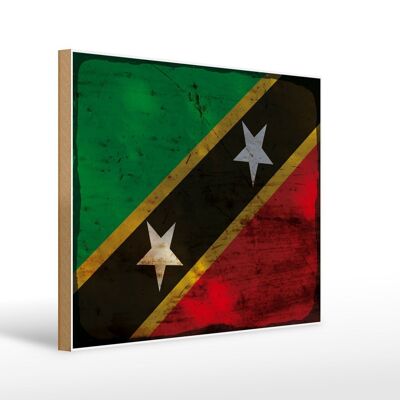 Bandera de madera St. Cartel decorativo oxidado con bandera de Kitts y Nevis, 40x30 cm