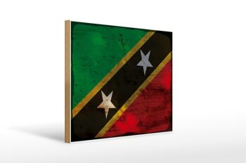 Panneau en bois drapeau St. Panneau décoratif rouille drapeau Kitts et Nevis 40x30cm 1