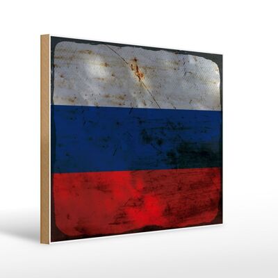 Letrero de madera bandera Rusia 40x30cm Bandera de Rusia letrero decorativo óxido