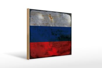 Panneau en bois drapeau Russie 40x30cm Drapeau de la Russie signe décoratif rouille 1