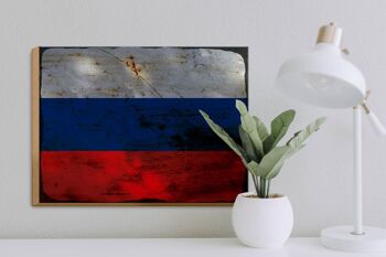 Panneau en bois drapeau Russie 40x30cm Drapeau de la Russie signe décoratif rouille 3