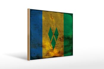Panneau en bois drapeau Saint-Vincent Grenadines 40x30cm, panneau décoratif rouille 1