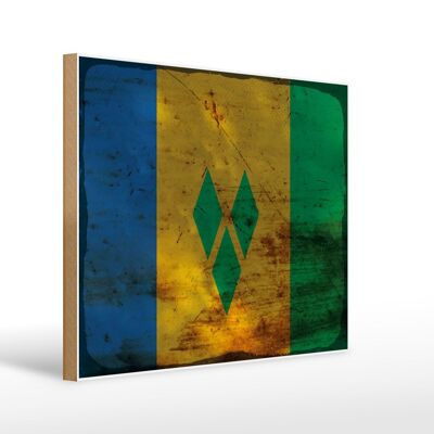 Holzschild Flagge Saint Vincent Grenadinen 40x30cm Rost Deko Schild