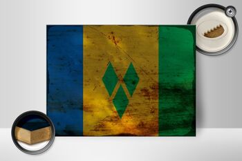 Panneau en bois drapeau Saint-Vincent Grenadines 40x30cm, panneau décoratif rouille 2