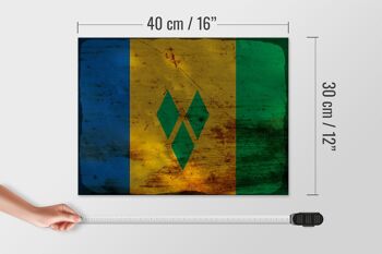 Panneau en bois drapeau Saint-Vincent Grenadines 40x30cm, panneau décoratif rouille 4