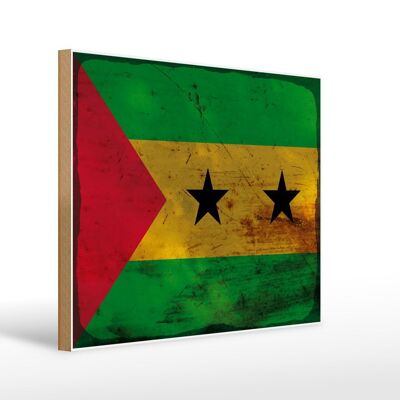 Holzschild Flagge São Tomé und Príncipe 40x30cm Flag Rost Schild
