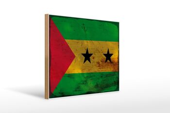 Panneau en bois drapeau São Tomé et Príncipe 40x30cm drapeau panneau rouille 1