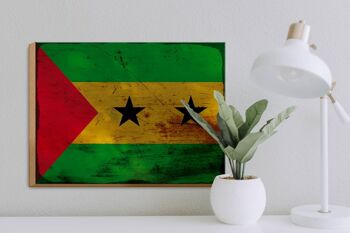 Panneau en bois drapeau São Tomé et Príncipe 40x30cm drapeau panneau rouille 3