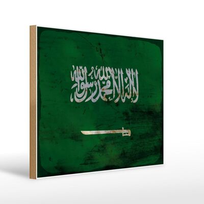 Letrero de madera bandera Arabia Saudita 40x30cm Signo óxido de Arabia Saudita