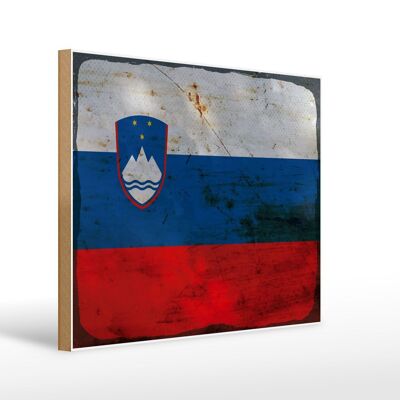 Letrero de madera bandera Eslovenia 40x30cm Bandera Eslovenia cartel decorativo óxido