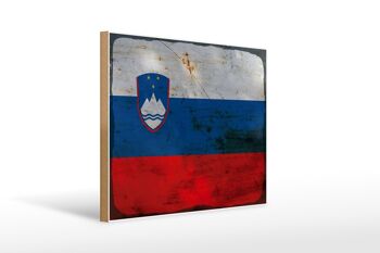 Panneau en bois drapeau Slovénie 40x30cm Drapeau Slovénie rouille signe décoratif 1