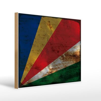 Holzschild Flagge Seychellen 40x30cm Flag Seychelles Rost Schild