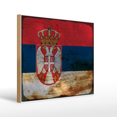 Holzschild Flagge Serbien 40x30cm Flag of Serbia Rost Deko Schild