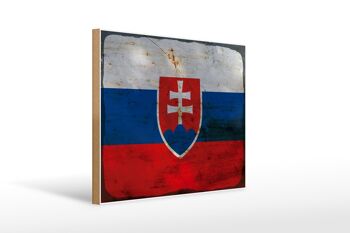 Panneau en bois drapeau Slovaquie 40x30cm Drapeau de la Slovaquie signe rouille 1