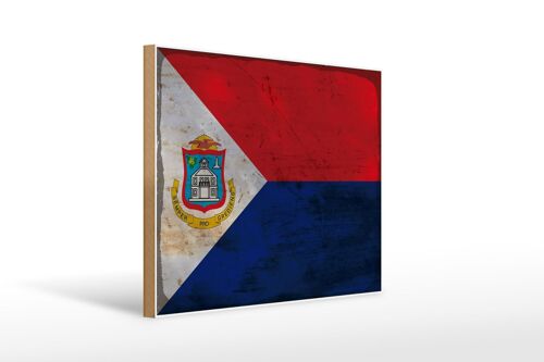 Holzschild Flagge Sint Maarten 40x30cm Sint Maarten Rost Schild